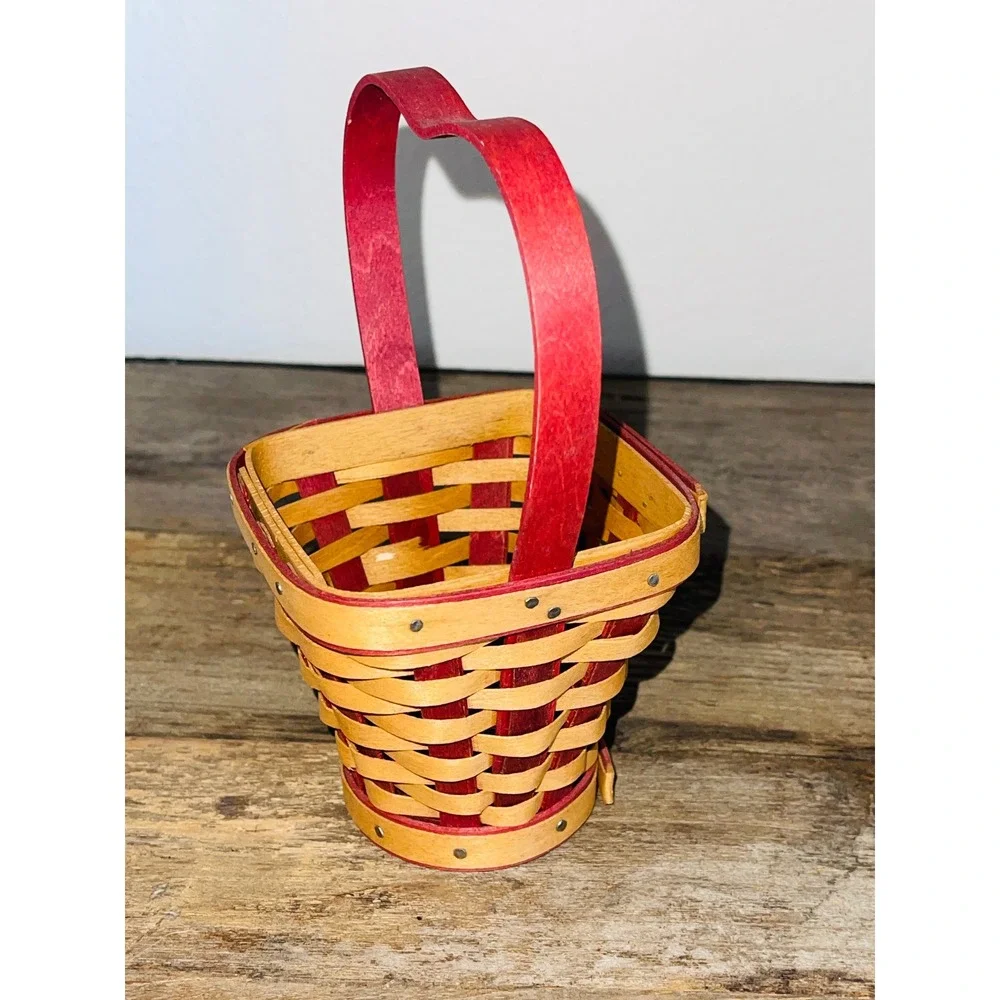 Vintage Longaberger Home Sweetheart Basket Mini Red Heart Handle 2007